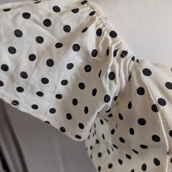 Monteau Los Angeles Polka Dot Linen Blend Top Size Large Smocked waistband - Picture 7 of 11